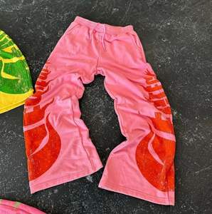 Pantalon à jambe droite 100% coton avec cordon de serrage Pantalon de survêtement Baggy avec logo personnalisé Rhinestone Dgt Printing Sweatpants - Product Image 3