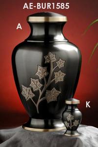 Urne funéraire de style européen en laiton noir à motifs floraux, écologique, durable, capacité de 220 pouces cubes, pour inhumation - Product Image 5