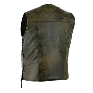 <b>Men's</b> Vintage Plus Size Leather <b>Vest</b> V-Neck Button Closure Autumn Outerwear Solid Color Washed Style Regular Length - Product Image 2