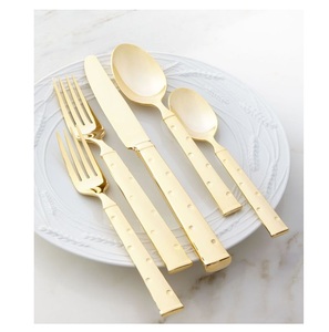 Banquet de mariage de luxe en acier inoxydable plaqué or couverts couverts couverts cuillère et fourchette ensemble de 4 best-seller - Product Image 3