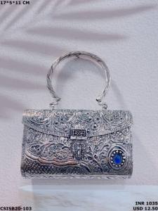 Handmade Designer <b>Silver</b> Antique Finish Brass Ladies Bridal Clutch <b>Bag</b> for Special <b>Evenings</b> - Product Image 2