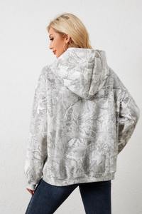 Sudadera con capucha de lana de algodón de gran tamaño para mujer, venta al por mayor, Sudadera con capucha de camuflaje para invierno, sudaderas con capucha de patrón sólido - Product Image 6