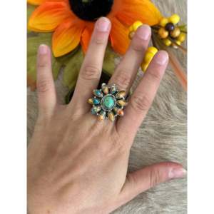 Southwest Handmade Turquoise Opal Sterling Silver Bezel Set <b>Adjustable</b> <b>Ring</b> - Product Image 2