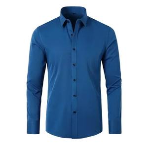 Camisa Euro de manga larga para hombre, 100% algodón, sin hierro, cuatro vías, elástica, transpirable, sostenible, sedoso, Comercio Exterior transfronterizo - Product Image 4