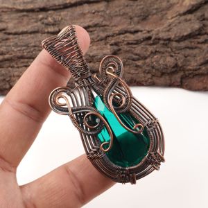 Green Emerald Quartz Gemstone Pear Cut Wire <b>Wrapped</b> Copper Fashion Pendant Oxidized Silver <b>Bridal</b> Wedding Engagement Party - Product Image 4