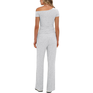 Traje de 2 piezas de rizo francés ligero de patrón sólido informal de corte regular cómodo para mujer para Primavera/Verano - Product Image 2