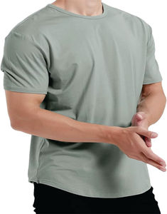 Camiseta de manga corta de algodón pesado para hombre Crew Fitness clásica elegante y duradera con logotipo bordado - Product Image 3