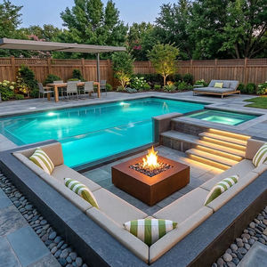 Instalación de piscina de alta gama con borde de azulejos personalizado para jardín paisajado con fuente de agua. - Product Image 5