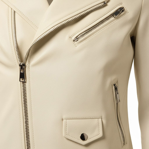 Chaqueta de Motocicleta de Cuero Crema Estilo Racing para Mujer, Servicio Personalizado, Venta al por Mayor a Precio de Fábrica, Cuero Genuino, Moda Femenina - Product Image 6