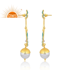 Último diseño hecho a mano 18K chapado en oro Natural múltiples piedras preciosas pendientes colgantes Demi joyería fina fabricante - Product Image 3