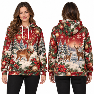 Sweat-shirt d'hiver pour femme, à capuche, en polaire, coupe-vent, style streetwear, motif maison de pain d'épices de Noël, vert, à manches longues, tricoté - Product Image 5