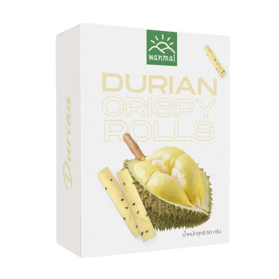 WANMAI29 gulungan renyah kelapa chip rasa Durian campuran OEM kotak labu KOSHER fitur kemasan bahan berat