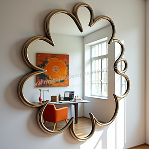 Espejo de pared creativo en forma de flor con marco dorado Acento decorativo único para sala de estar, dormitorio, interiores de oficina Elegantemente - Product Image 1