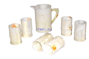 Juego de beber de vidrio de jarra de ónix blanco, juego de agua de ónix de 7 piezas, juego de agua de mármol de ónix de piedra - Product Image 3