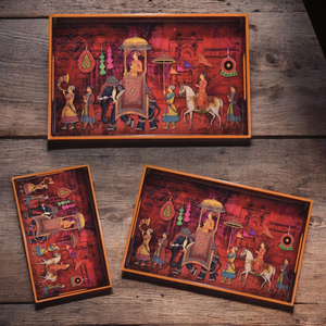 Plateau de service en bois MDF en résine avec poignée Plateau décoratif polyvalent pour le petit-déjeuner Modèle de motif de collations - Product Image 3