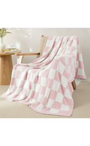 Checkered Knit Microfiber Fabric Throw <b>Blanket</b> for Couch Sofa <b>Bed</b> Soft Fluffy Cozy Eco-Friendly Breathable Skin-Friendly - Product Image 5