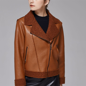 Chaqueta de cuero recortada Ins de estilo de motocicleta de moda para mujer Otoño/Invierno chaqueta de lana de cordero recién llegado abrigo de cuero de Amazon - Product Image 3