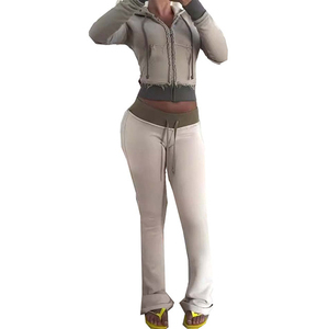 ชุดวอร์มสองชิ้นสำหรับผู้หญิงชุดวอร์มมีซิปมีฮู้ดปักลาย - Product Image 6