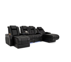 Black Italian Leather Power <b>Reclining</b> Home Theater Sofa <b>Zero</b>-<b>Gravity</b> Heat Massage Headrest Lumbar LED Cupholders US Origin - Product Image 1