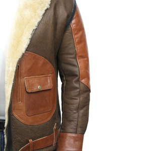 Custom OEM Service <b>Men's</b> <b>Shearling</b> Leather <b>Jacket</b> with Stand Collar Waterproof Best Selling Adult Size Custom Logo - Product Image 6