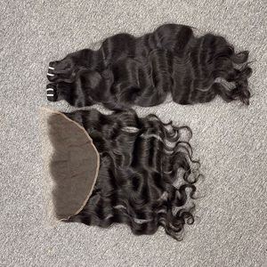 Juego completo de extensiones de cabello virgen de doble trama, extensiones de cabello virgen de onda natural cruda, 13x6 - Product Image 4