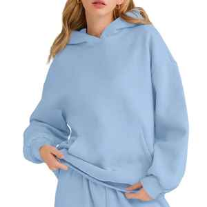2025 meilleure vente personnalisé OEM écologique décontracté hiver chaud femmes survêtement ensemble bleu clair 100% coton polaire - Product Image 1