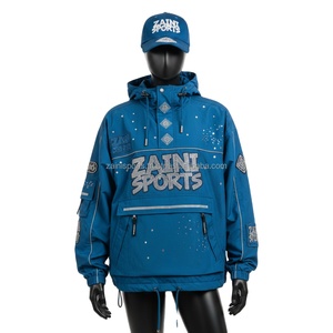 Women Windbreaker Jacket Premium Polyester <b>Fabric</b> <b>Blue</b> Color With Front Yoke Panel And Rhinestone Custom Logo Jacket For Women - Product Image 6