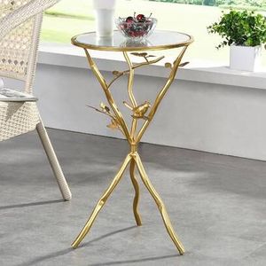 Table basse en aluminium à motifs floraux avec plateau en verre trempé conçue pour les salons haut de gamme ou les studios de créateurs - Product Image 1