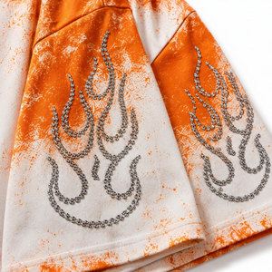 Camiseta Extra Grande para Hombre con Estampado de Personajes, Estilo Urbano Tie-Dye Naranja, Camiseta de Manga Corta con Cuello Redondo de Algodón - Product Image 5