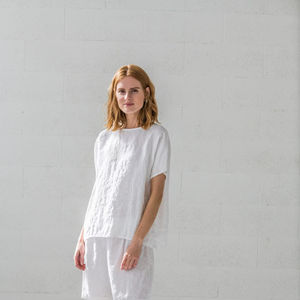 Conjunto de pijama de lino de manga corta de estilo clásico para mujer, ropa de dormir personalizada al por mayor, ropa de dormir de lino natural - Product Image 1