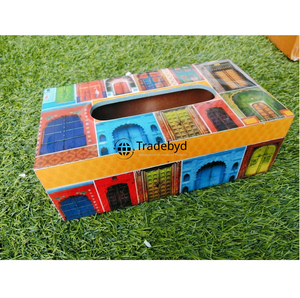 Tradebyd <b>Square</b> <b>Wooden</b> Enamel Printed Eco-Friendly Premium Decorative Tissue Box & Holder for Restaurants - Product Image 3