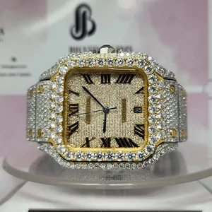 Пользовательские VVS Moissanite алмазные часы со льдом Роскошные Хип-Хоп унисекс часы Полный Алмазный тест прошел бесплатную доставку