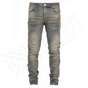 Custom Made Men's Plus Size Autumn/<b>Winter</b> <b>Jeans</b> Skinny Straight Design Button Whiskers Denim Fabric Waist Logo Customized Color - Product Image 1