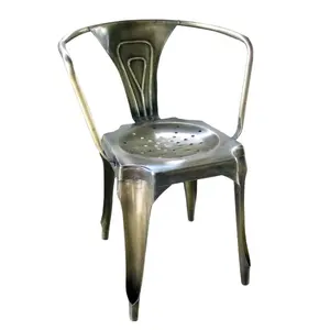 औद्योगिक और विंटेज लोहे धातु चांदी इलेक्ट्रोप्लेटेड प्राचीन फिनिश गर्म बिक्री हथियार भोजन कुर्सी