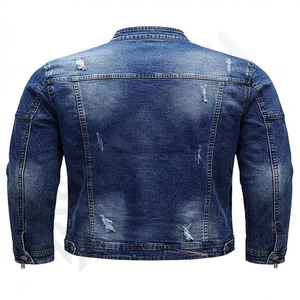 New Arrivals Stylish Men's Winter Casual Denim Jacket Solid <b>Distressed</b> Long Sleeve Button Multi-Pocket 100% Cotton <b>Top</b> - Product Image 2