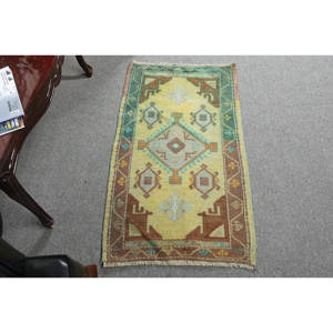 Alfombra de lana marrón amarilla estilo bohemio 1,9X3,3 pies tejido plano turco patrón de retazos de área grande para pasillo adolescente alfombra rectangular para habitación - Product Image 1