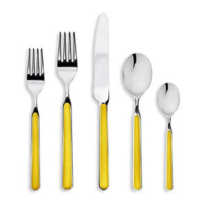 Set de couverts de cuillère en acier de 5 pièces Design Cuillère à couverts parfaite avec poignée colorée artisanat naturel - Product Image 1