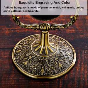 12 Inch Large Brass Engraved Rotating <b>Sand</b> Timer Clock with <b>Decorative</b> Stand - Product Image 4