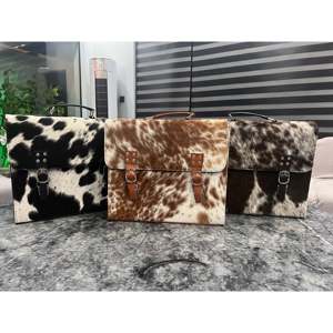 Cowhide Laptop/<b>Briefcase</b> Hand Bag Luxury Vintage Classic Cow Leather Soft Hard Bag Zipper Waterproof for Office Business Use - Product Image 1