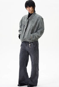 Chaqueta Vaquera Verde Informal para Hombre, Diseño Punk Holgado con Cierre de Cremallera y Piel de Conejo, Logotipo Frontal, Suministro ODM - Product Image 5