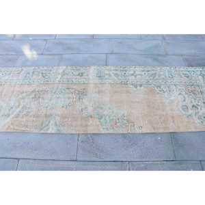 2.5x7.7 ft Turkish Rug, Vintage Runner Rug, <b>Brown</b> Blue Patchwork <b>Wool</b> Rug - Product Image 4