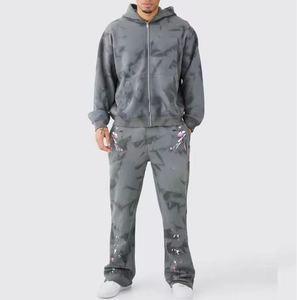 ชุดวอร์มลำลองมีฮู้ดสำหรับผู้ชาย ผ้าฝ้าย 100% เป็นมิตรกับสิ่งแวดล้อม ลายพิมพ์สีพื้นแบบฟอกสี สำหรับฤดูหนาว เหมาะสำหรับการวิ่งจ๊อกกิ้ง สินค้ามาใหม่ - Product Image 1