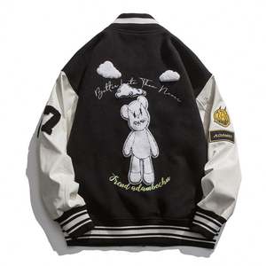 แจ็กเก็ตทีมโรงเรียนหนังขนสัตว์ของผู้ชายเสื้อแจ็คเก็ตสตรีทแพทช์โลโก้เบสบอลและคนขับรถบรรทุกสไตล์เลตเทอร์แมนสำหรับฤดูหนาว - Product Image 2