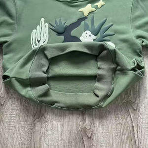 เสื้อฮู้ดผ้าคอตตอนเทอร์รี่สไตล์สตรีทโอเวอร์ไซซ์พิมพ์ลายพัฟปกเสื้อมีฮู้ดสีทึบสำหรับฤดูหนาว - Product Image 5