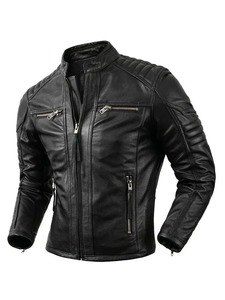 Veste en cuir d'agneau véritable vintage de haute qualité avec logo personnalisé fermeture éclair rouge Pu Biker pour hommes - Product Image 6