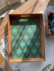 Plateau de service en bois naturel fabriqué à la main Meena Work décoratif en bois cuisine et Table à manger plateaux imprimés cadeaux - Product Image 4