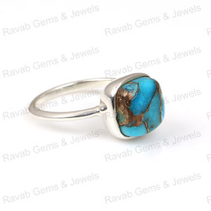 Best Quality 925 Sterling Silver Women's <b>Ring</b> Handmade Natural Blue Copper <b>Turquoise</b> Cushion Shape 12mm Solid Bezel Setting Fine - Product Image 5