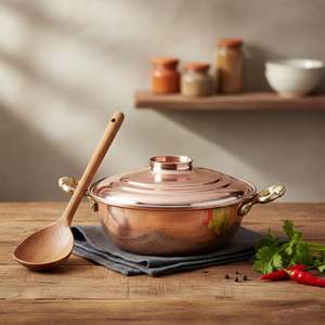 หม้อฮาลวาทองแดงขนาด 24 ซม. หม้อครัวเหล็กแบบคลาสสิกพร้อมหูจับสแตนเลสคู่และฝาปิดสำหรับทำซุปใช้ในบ้าน - Product Image 4