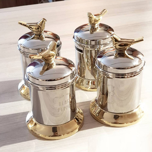 Luxury Look Elegant Bird <b>Lid</b> Storage Jar with Metallic Finish Airtight Premium Design for Stylish Kitchen <b>Decor</b> Set Of 4 - Product Image 1