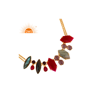 Último diseño hecho a mano 18K chapado en oro Natural Multi piedra preciosa colgante collar Demi joyería fina fabricante - Product Image 1